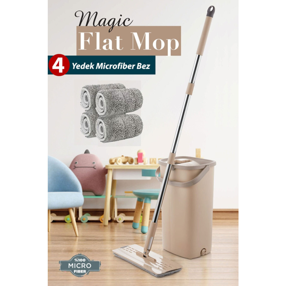 ESNAFDEDE Magic Flat Tablet Mop Ev Ofis Yer Duvar Silme Temizlik Kova Seti 4 Adet Microfiber Yedek Bez Paspas Deterjan ve Temizlik Ürünleri Fiyatı