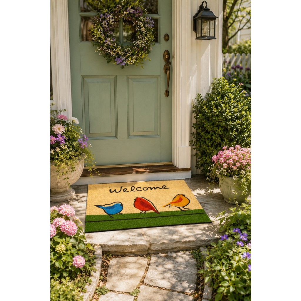 Esnature Chirp Birds Renkli Cıvıldıyan Kuşlar Kahverengi Welcome Kapı Önü Paspası 45X70 cm - 45 x 70 cm Diğer Fiyatı
