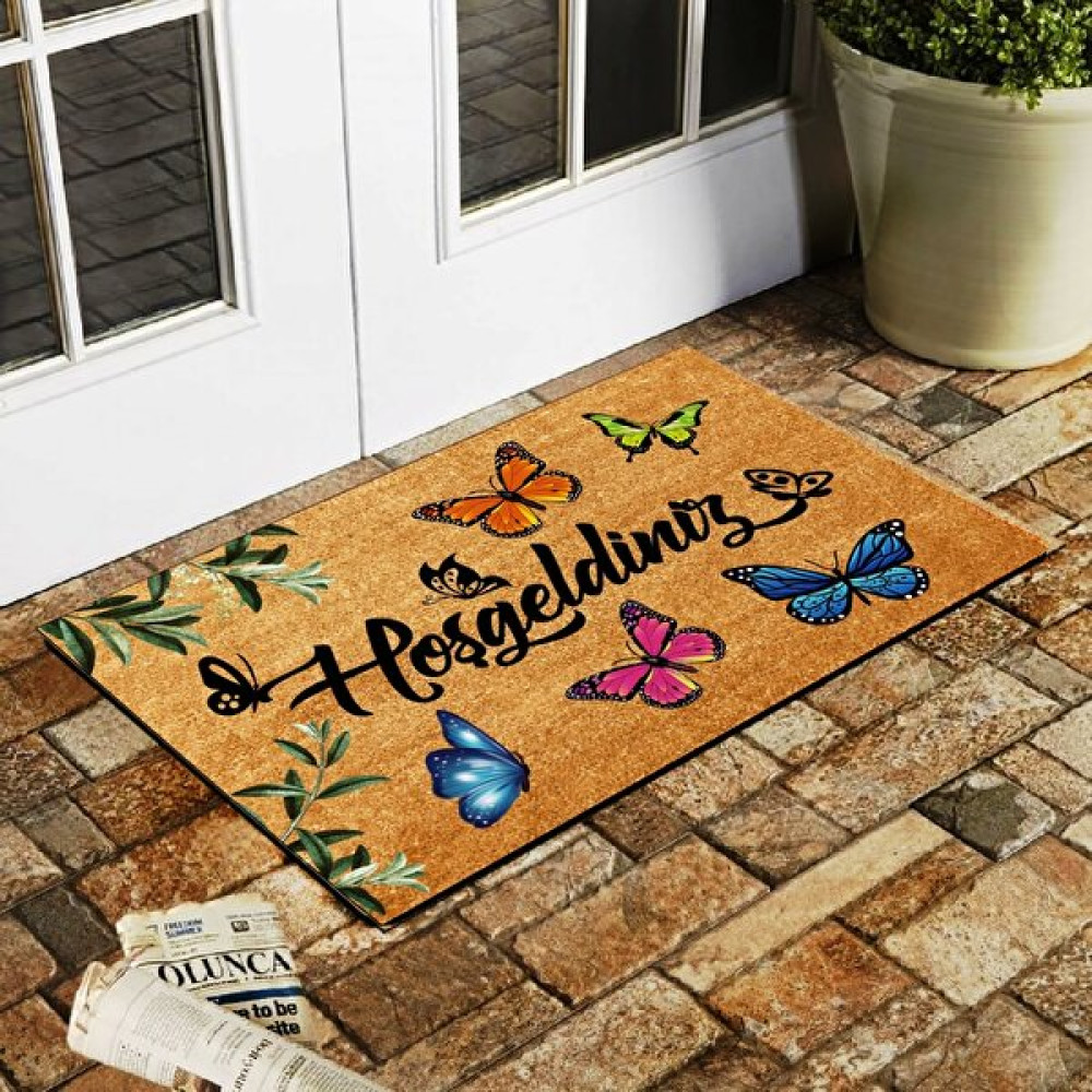 Esnature Home Hoşgeldiniz Kelebek Dekoratif Çok Amaçlı Iç ve Dış Kapı Paspası 45X70 cm - 45 x 70 cm - Kahverengi Paspas Fiyatı