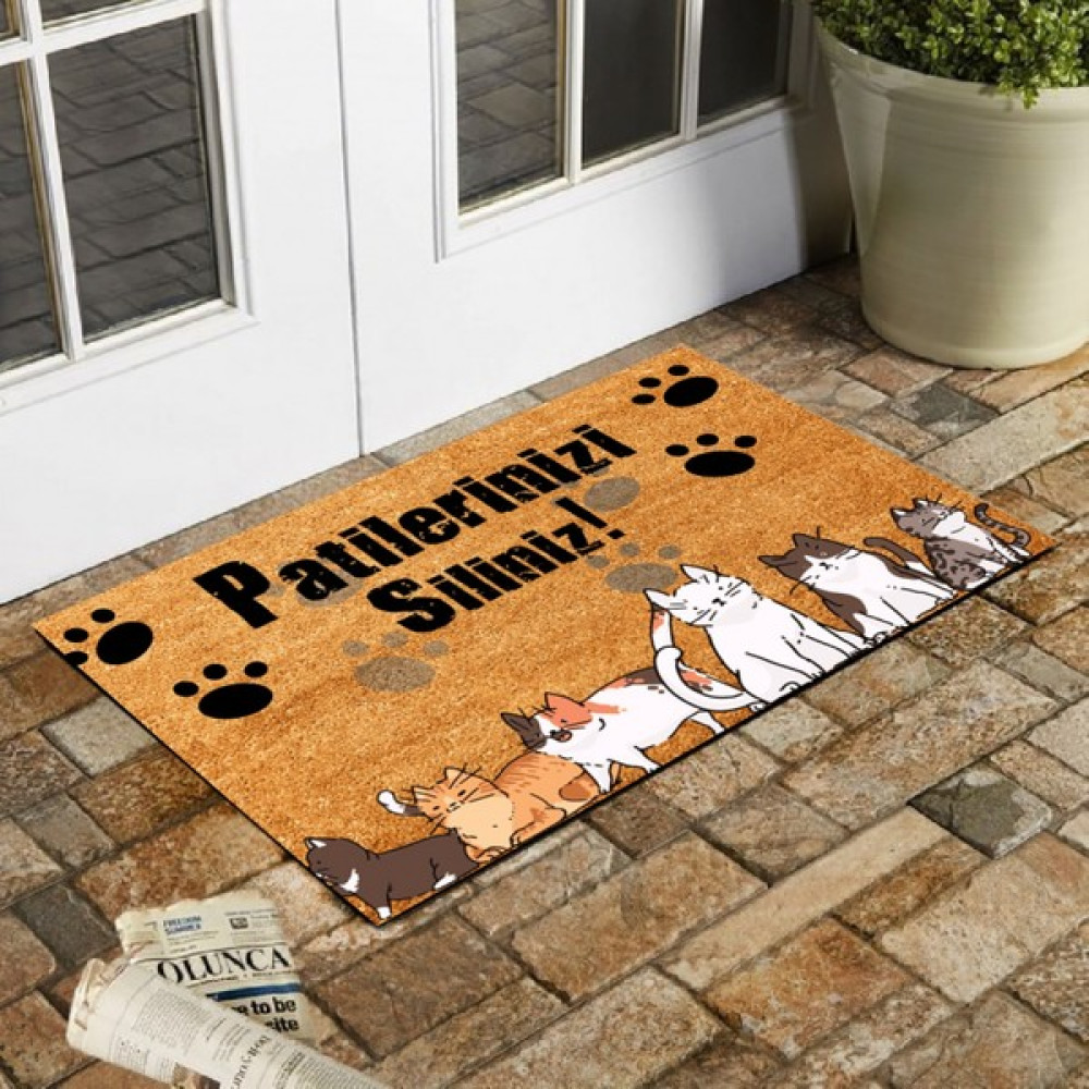 Esnature Kedili Kedi Desenli Patilerinizi Silin Yazılı Kapı Önü Paspası 45X70 cm - Açık Kahve - 45 x 70 cm Paspas Fiyatı