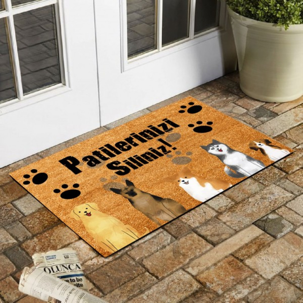Esnature Köpek Desenli Patilerinizi Silin Yazılı Kapı Önü Paspası 45X70 cm - 45 x 70 cm - Açık Kahve Paspas Fiyatı
