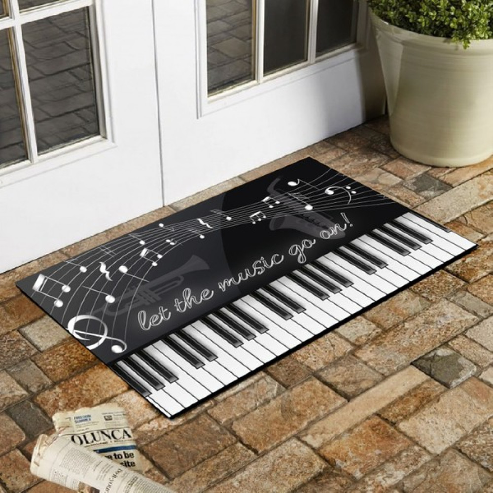 Esnature Piyano Nota Desenli Siyah Kapı Önü Paspası 45X70 cm - 45 x 70 cm - Kahverengi Paspas Fiyatı