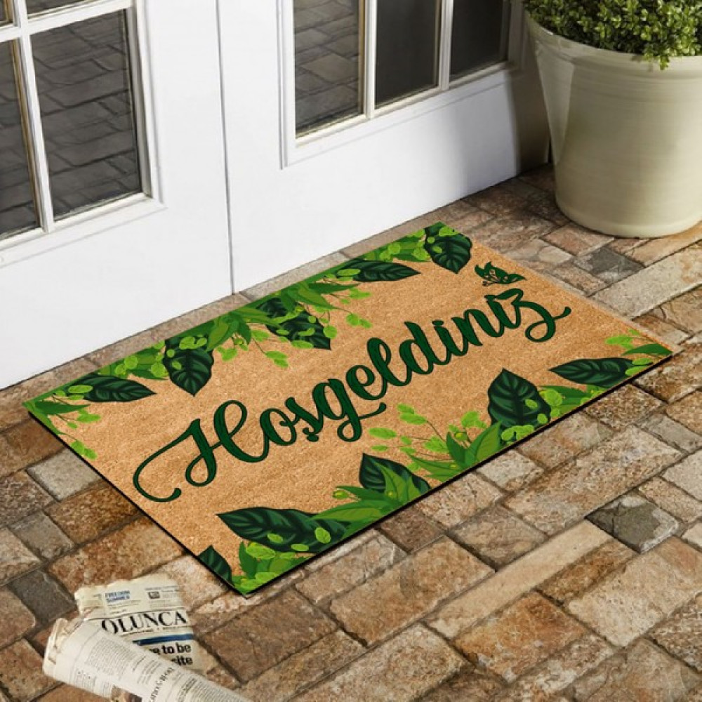 Esnature Yeşil Sarmaşık Yaprak Desenli Hoşgeldiniz Yazılı Kapı Önü Paspası 45X70 cm - Açık Kahve - 45 x 70 cm Paspas Fiyatı