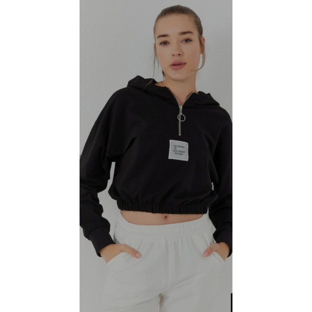 Esnoa Kadın Beli Büzgülü Kapüşonlu Yarım Fermuarlı Crop Sweatshırt Bayan Sweatshirt Fiyatı