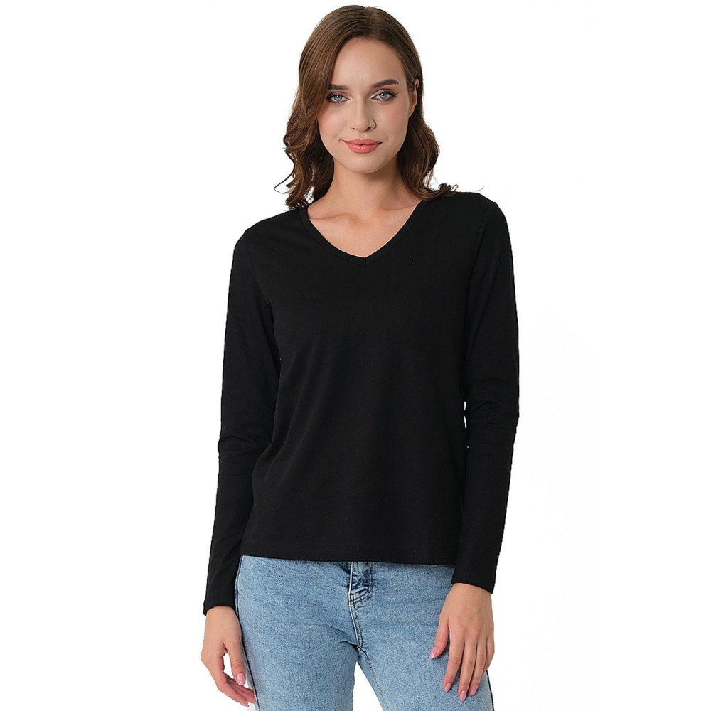 ESPİNA Kadın Uzun Kollu V Yaka Basic Pamuklu Örme T-shirt L Beden Bayan T-shirt Fiyatı