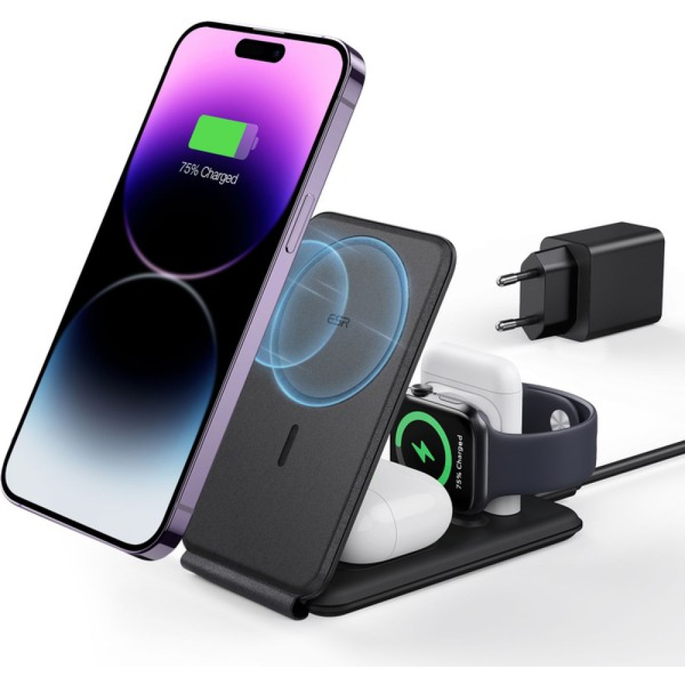 ESR 3'ü 1 Arada Şarj Istasyonu Apple Watch + Iphone + Apple Akıllı Saat Magsafe Mfm Lisanslıdır - Siyah Cep Telefonu Şarj Cihazı Fiyatı