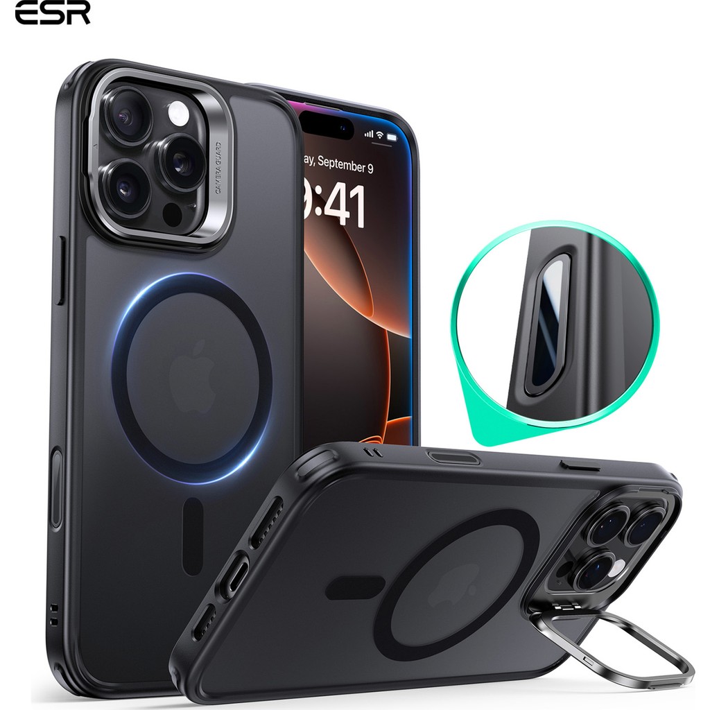 Esr Iphone 16 Pro Max Halolock Mag Safe Classic Hybrid Stantlı Silikon Kılıf - Kamera Kontrol Buton - Buzlu Siyah Cep Telefonu Kılıfı Fiyatı