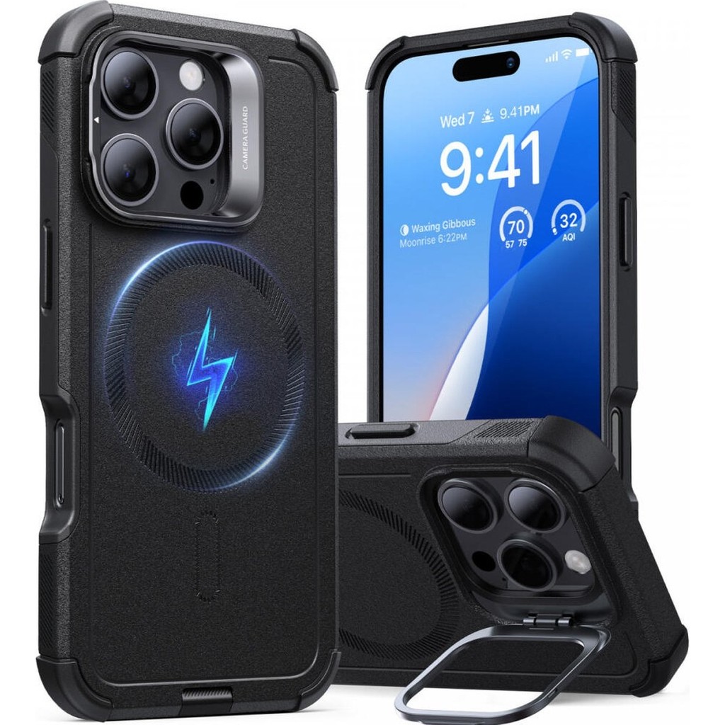ESR iPhone 16 Pro Max Kılıf Cyber Tough Halolock Magsafe Standlı Silikon - Siyah Cep Telefonu Kılıfı Fiyatı