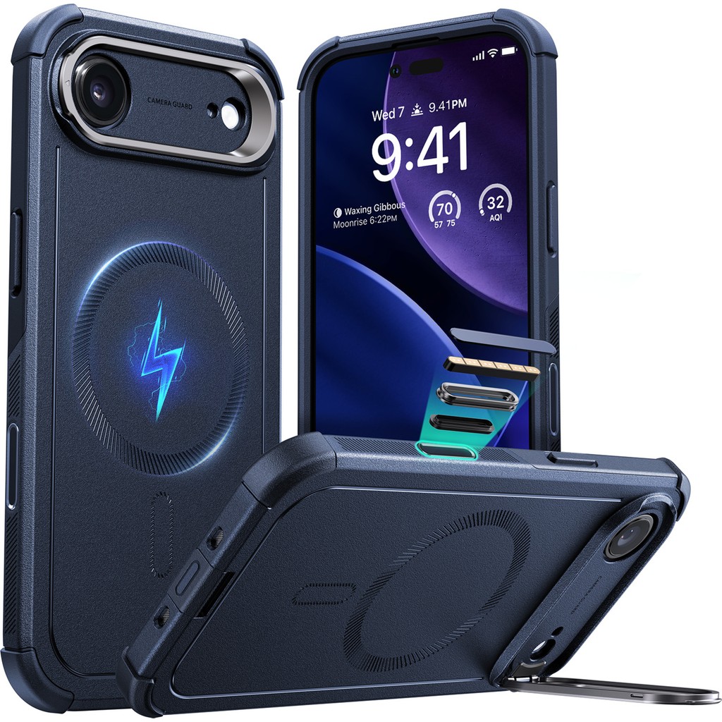 Esr iPhone Air Uyumlu Cyber Tough Manyetik Kılıf (Kamera Kontrol Özellikli, Stantlı) - Lacivert Cep Telefonu Kılıfı Fiyatı