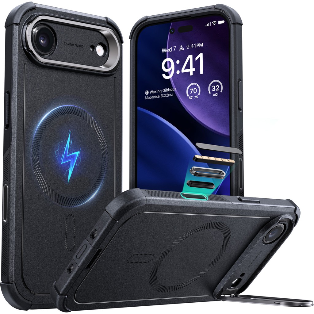 Esr iPhone Air Uyumlu Cyber Tough Manyetik Kılıf (Kamera Kontrol Özellikli, Stantlı) - Siyah Cep Telefonu Kılıfı Fiyatı