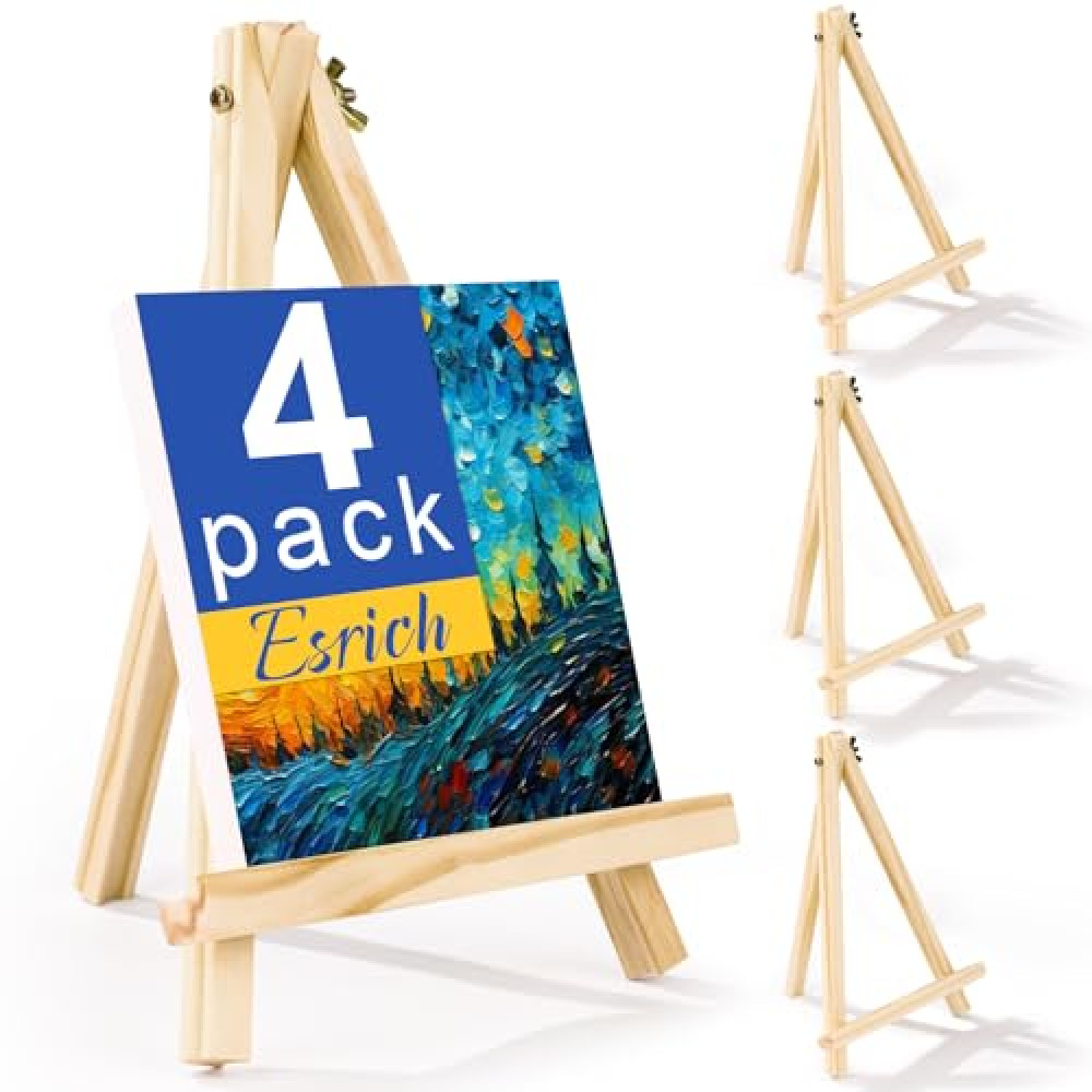 ESRICH 4 Pack 9 Inch Wood Easels, Easel Stand for Painting Canvases, Art,and Crafts, Tripod, Painting Party Easel, Kids Student Tabletop Easels for Painting, Portable Canvas Photo Picture Sign Holder Easel Fiyatı