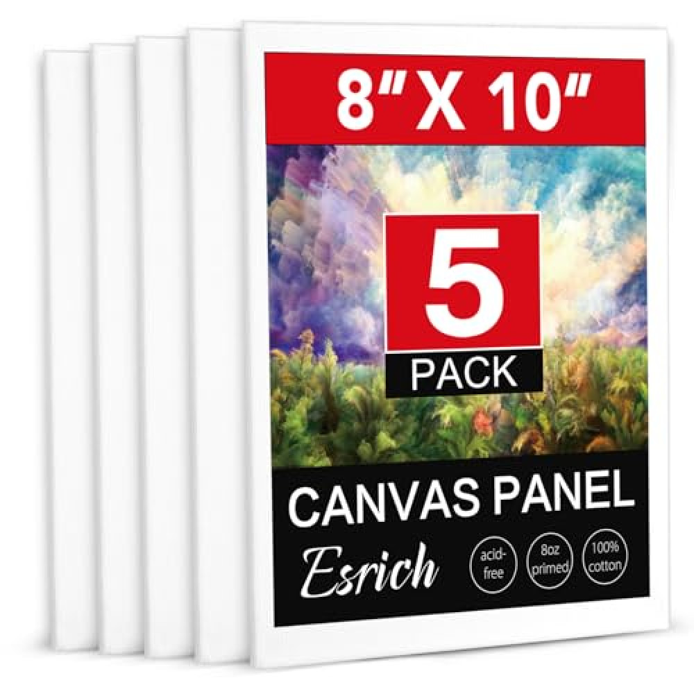 ESRICH Canvas Boards for Painting, 5 Pack Canvases for Painting 8x10 Cotton Primed Acid Free Blank Canvas Panels for Oil Paint, Watercolor, Acrylic Paint, Gouache and Tempera. Tuval Fiyatı
