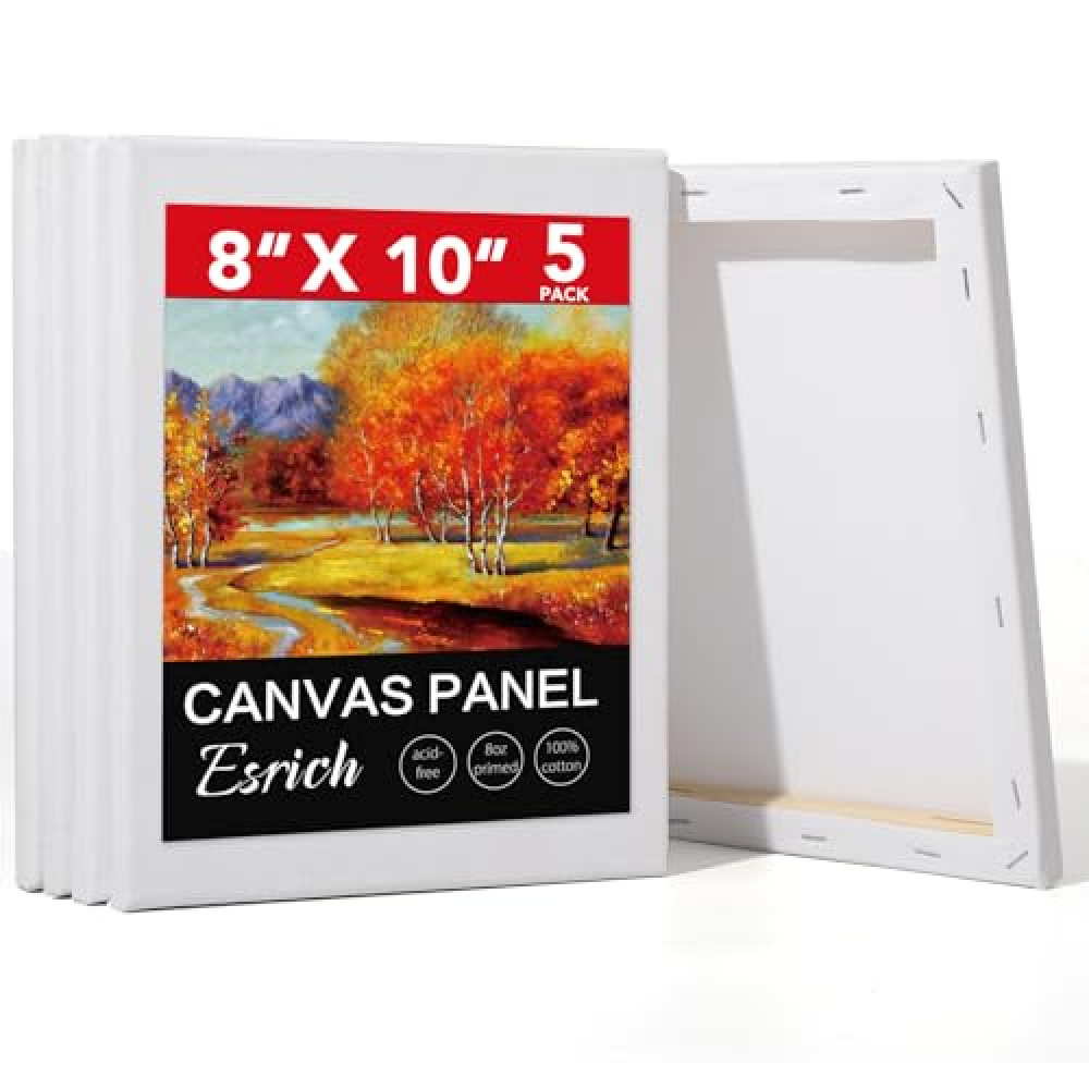 ESRICH Stretched Canvas for Painting, 5 Pack 8x10 Canvas Value Pack, Primed Acid-Free Cotton Blank Canvas, Paint Canvases for Oil & Acrylic Paint. Tuval Fiyatı