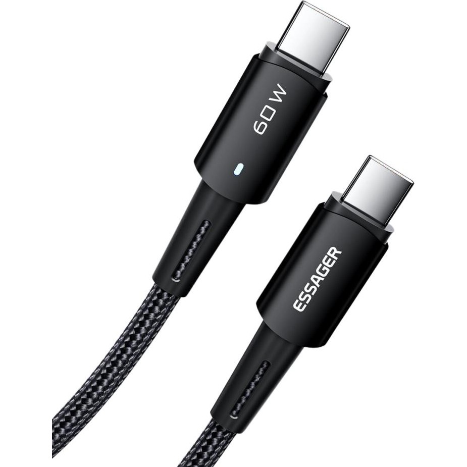 Essager 2 Metre 60W Type-C To Type-C Ultra Hızlı Data Şarj Kablosu Süper Dayanıklı Şarj ve Data Kablosu - Siyah Bilgisayar Çevirici ve Adaptörü Fiyatı
