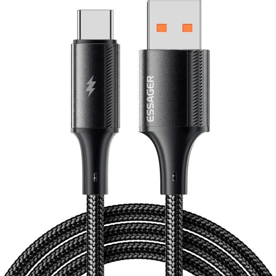 Essager 2 Metre 6A 120W Mega Hızlı USB To Type-C Şarj Data Kablosu Korumalı Güçlü Kablo - Siyah Bilgisayar Çevirici ve Adaptörü Fiyatı