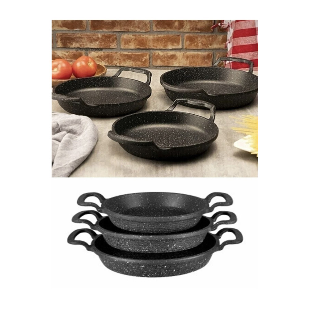 Esse Azra 3’lü Set Döküm Siyah Granit Sahan Tava 22cm-20cm-18cm Tavalar Fiyatı