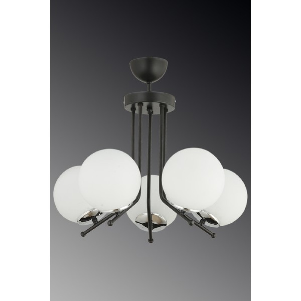 Esslight Alba 5 Li Siyah Kasa Beyaz Camlı Avize - Siyah - Beyaz - 5'li Avize Fiyatı