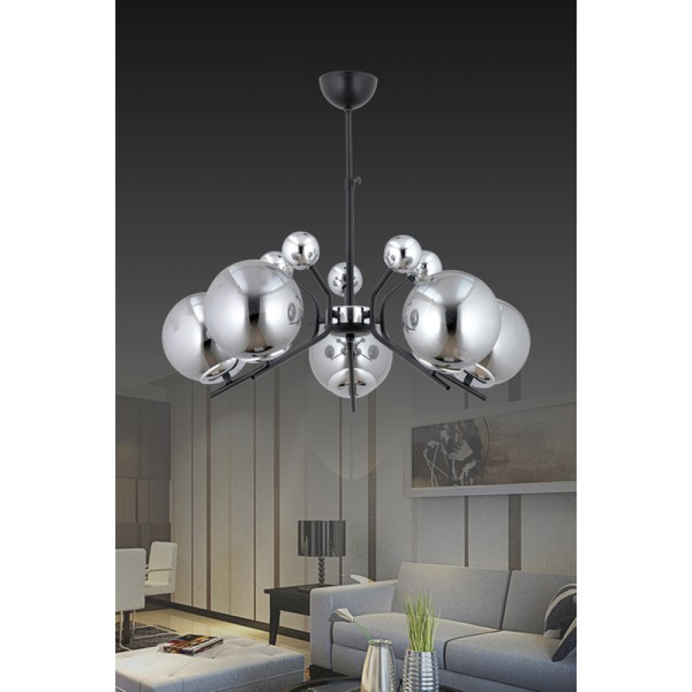 Esslight Beste 5 Li Krom Modern Füme Glop Camlı Sarkıt Avize - Siyah - Krom - 5'li Avize Fiyatı