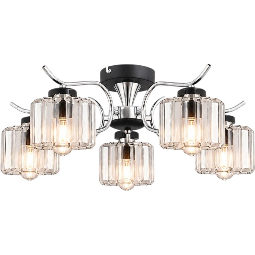 ESSLİGHT ESMA 5 Lİ PLAFONYER AVİZE (KRİSTAL TAŞLI) MODERN DEKORATİF AYDINLATMA - Krom Avize Fiyatı