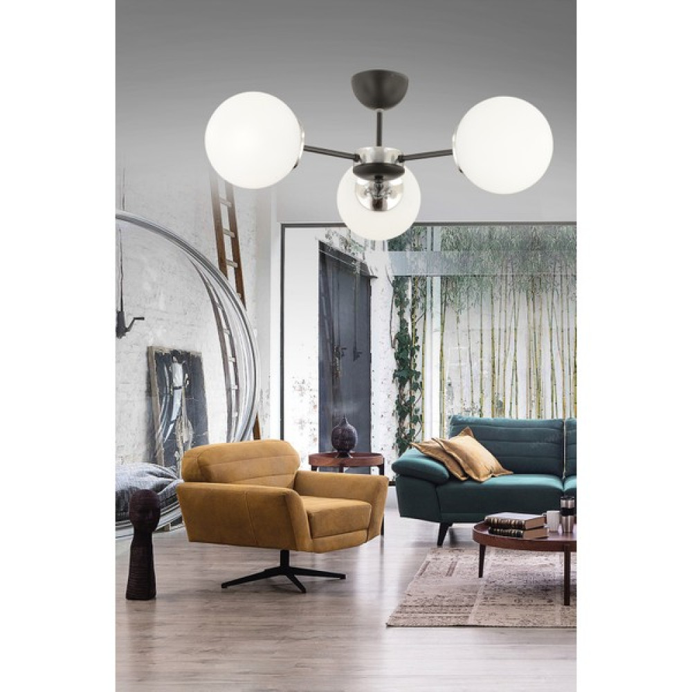 Esslight Güneş 3 Lü Beyaz Camlı Tavan Avize - Siyah - 3'lü Avize Fiyatı
