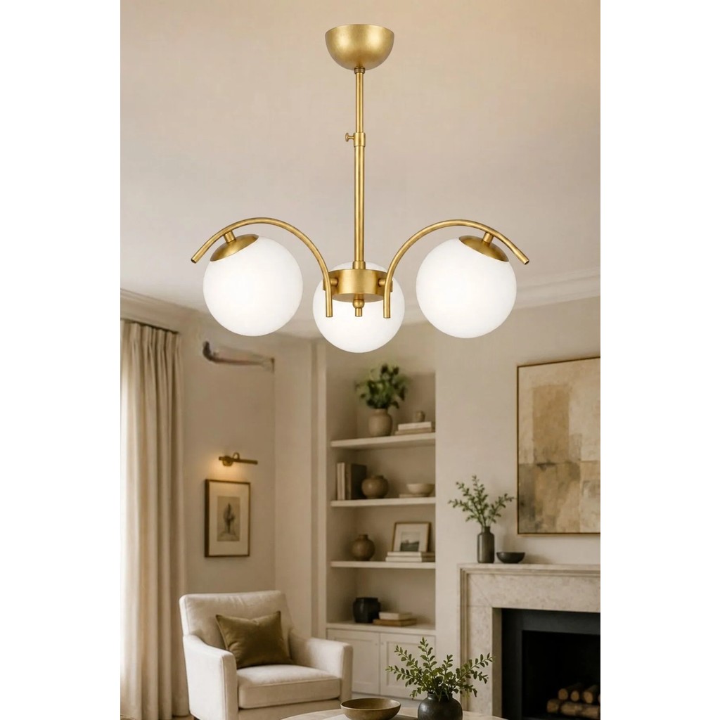Esslight Sena 3’lü Eskitme Beyaz Camlı Modern Salon Mutfak Yatak Odası Avizesi Avize Fiyatı