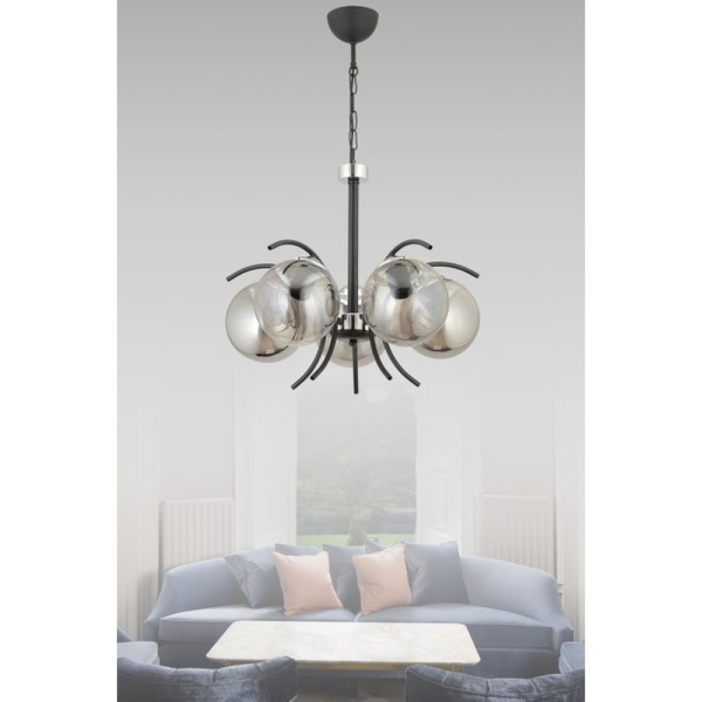 Esslight Yazgı 5'li Modern Füme Glop Camlı Sarkıt Avize Avize Fiyatı