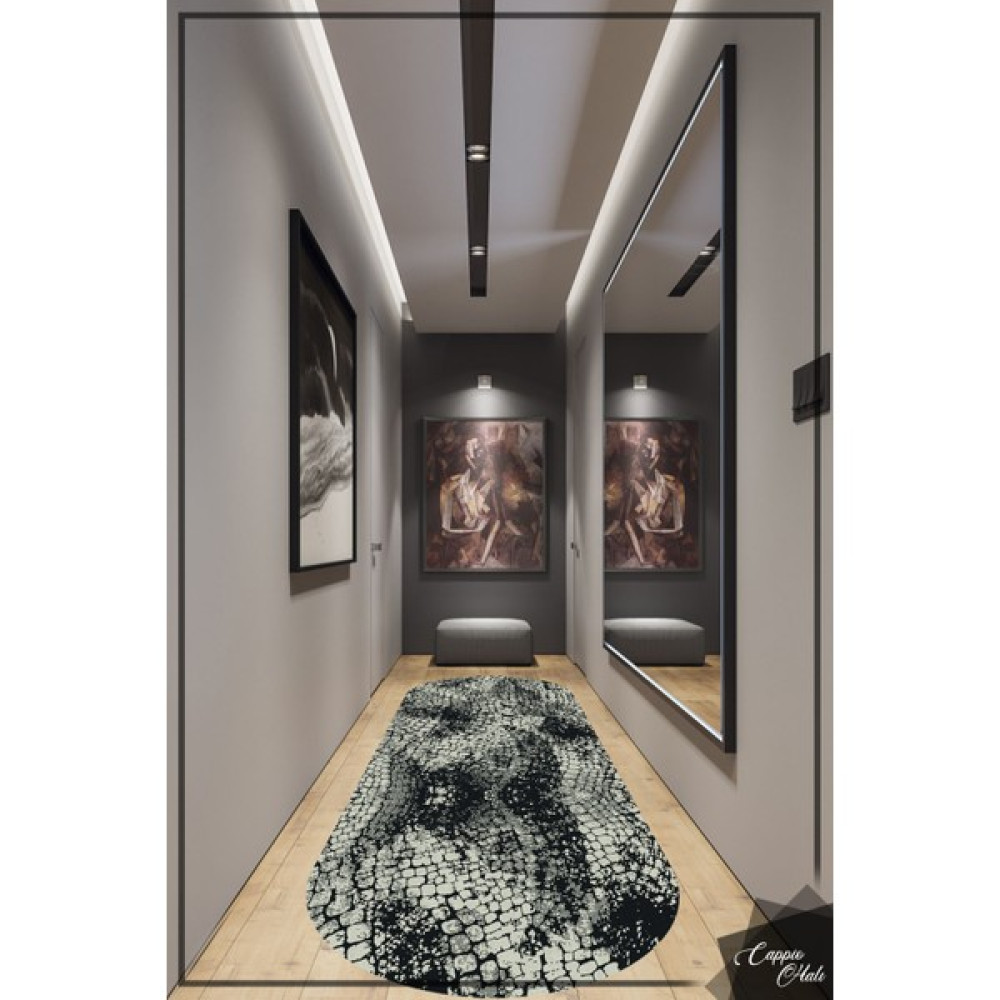 Esta Halı Esta Taş Desenli Siyah Oval Halı Kaymaz Taban Halı (Kaymaz Dod Taban Makinada Yıkanabilir) - ES1073 - 80 x 100 cm - Renkli Salon Halısı Fiyatı