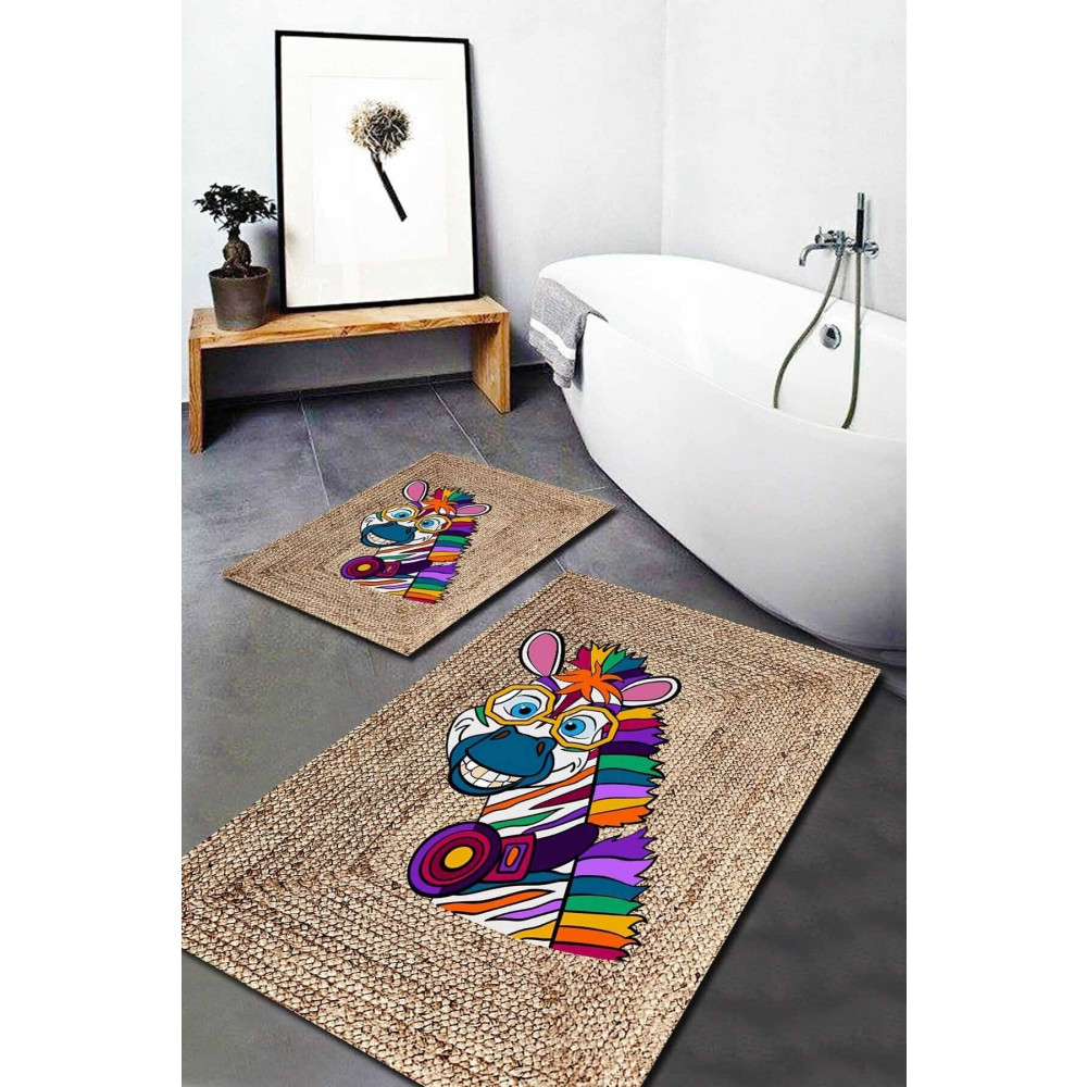 ESTA HALI Renkli Zebra Desenli Jüt 2li Halı Takımı (60x100/40x60) - Esta1266 Banyo Tekstili Fiyatı