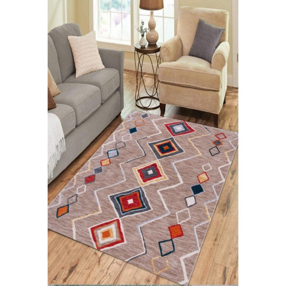 Esta Halı Şönil Kilim Desenli Kahve Halı (Makinada Yıkanabilir Kaymaz Dot Taban) - ES1360 - 150 x 180 cm Salon Halısı Fiyatı