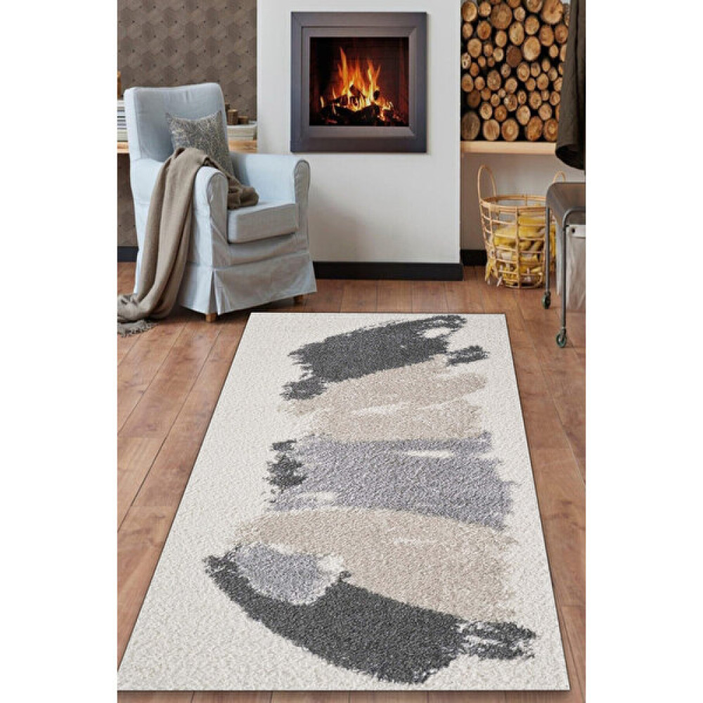 Esta Halı Tuval Desenli Krem Halı (Makinada Yıkanabilir Kaymaz Dot Taban) - ES1337 - 180 x 350 cm Salon Halısı Fiyatı