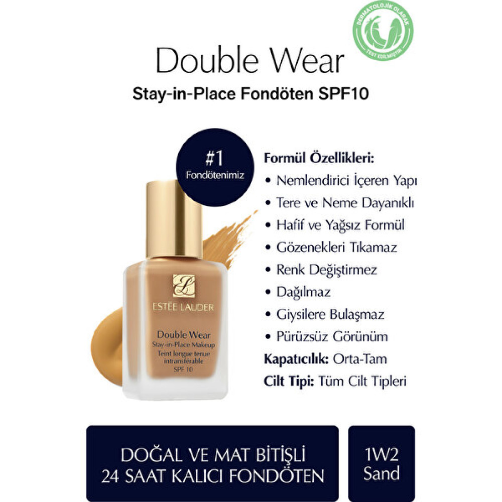 Estee Lauder Doğal ve Mat Bitişli - Double Wear Stay-in-Place Fondöten SPF 10 ( 1W2 Sand ) - 30 ml Fondötenler Fiyatı