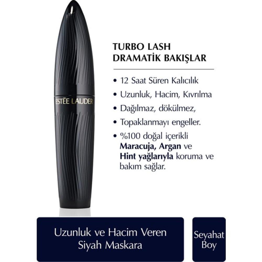 Estee Lauder Seyahat Boy Siyah Maskara - Turbo Lash Hacim ve Uzunluk Veren Maskara, Renk: Black/siyah Rimeller / Maskaralar Fiyatı