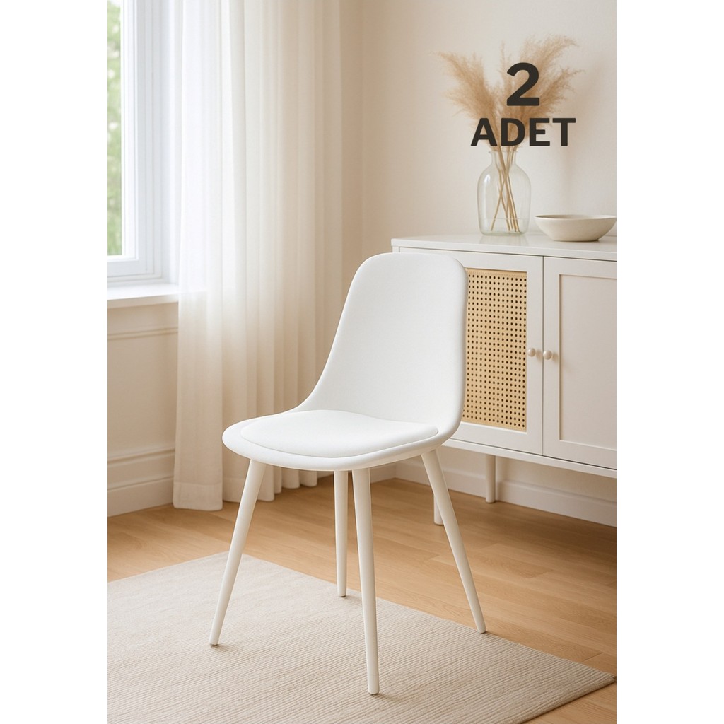 Estelia Abant Eames Sandalye Beyaz Mutfak Sandalyesi – Beyaz Ahşap Ayaklı, Beyaz Minderli Ikili Sandalye Standart Sandalye Fiyatı