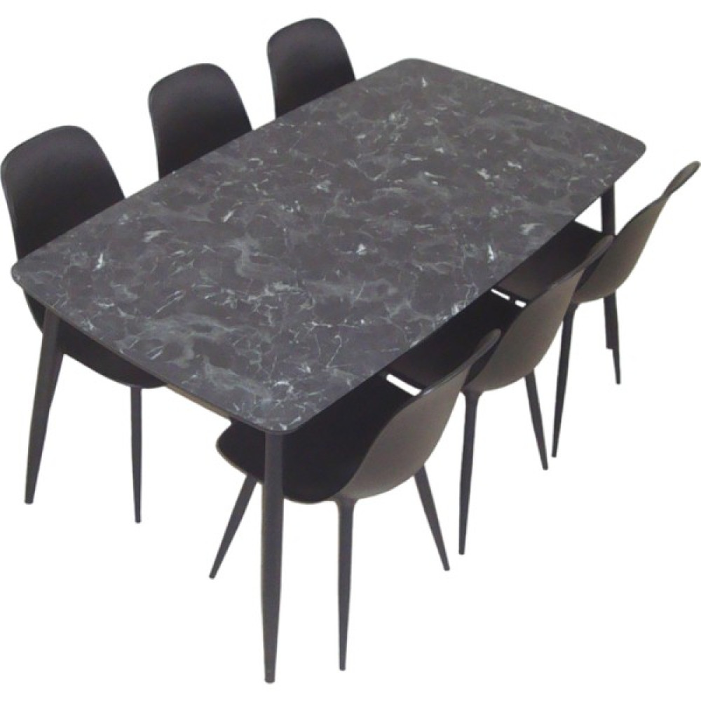 Estelia Yemek Masası Mutfak Masası 90X167 cm Metal Ayaklı Siyah Masa, 6 Adet Abant Metal Ayaklı Sandalye Masa - Sandalye Seti / Takımı Fiyatı