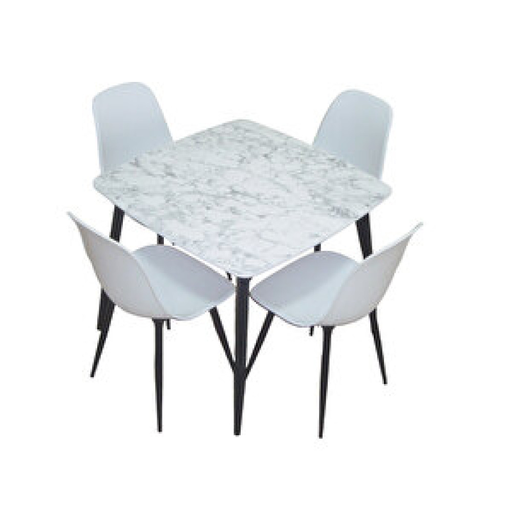 Estelia Yemek Masası Mutfak Masası 90x90 Kare Metal Ayaklı Beyaz Masa, 4 Adet Abant Metal Ayaklı Sandalye Yemek & Mutfak Masası Fiyatı