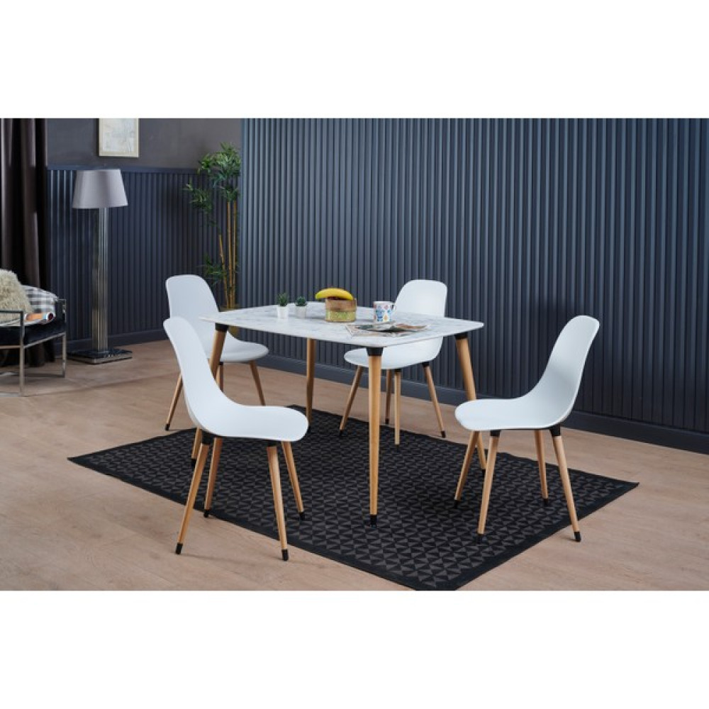 Estelia Yemek Masası Takımı Mutfak Masası 90X120 cm Ahşap Ayaklı Beyaz Masa 4 Adet Abant Beyaz Sandalye - Beyaz Mermer Masa - Sandalye Seti / Takımı Fiyatı