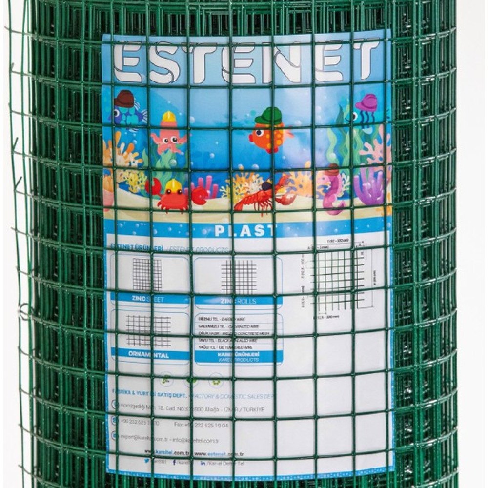Estenet Pvc Kaplı Puntalı Bahçe Çiti ve Kümes Teli 2,00MM 50*75 Göz Aralığı 100 cm 25 mt Rulo - Yeşil Bahçe Çiti Fiyatı