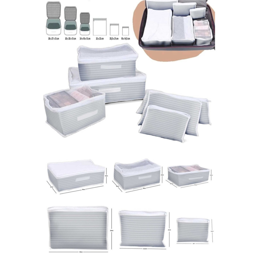 ESTİ 6lı Valiz Düzenleyici Set - Gri Çizgili Eşya Saklama / Düzenleme Fiyatı