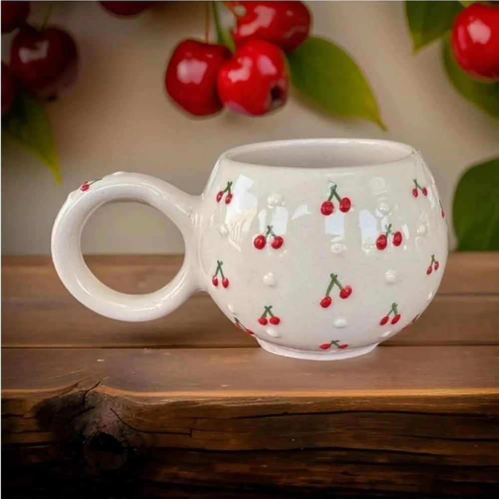 Estilo El Yapımı Işcilik Sevgiler Günü , Hediye Seramik Kiraz Kupası,double Türk Kahvesi, Nescafe Fincanı, - 1 Adet - 100 ml Fincan / Bardak / Kahve Takımı Fiyatı