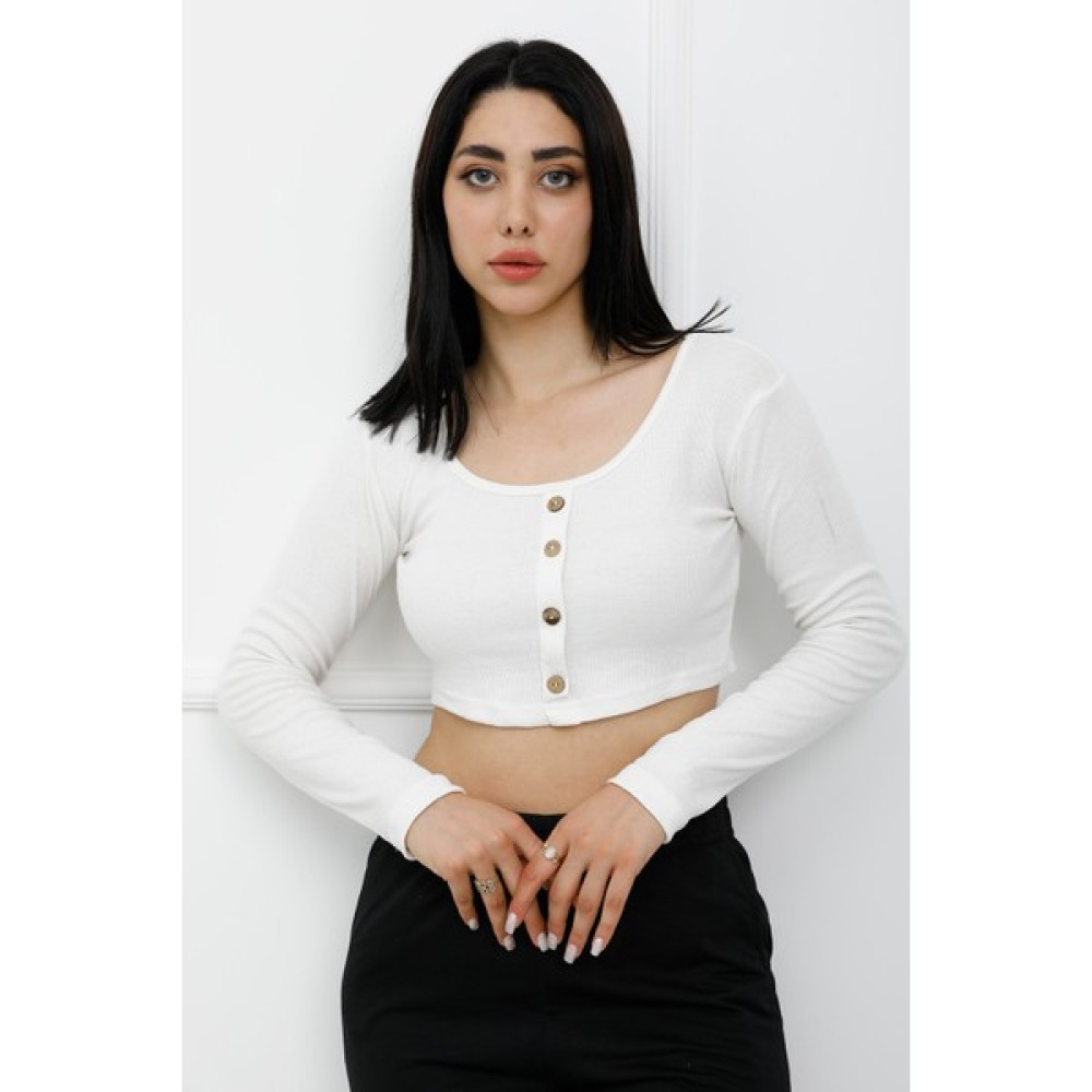 Estilovivo Rosella Sahte Düğmeli Mini Crop Bady Bluz Ekru Bluz Fiyatı