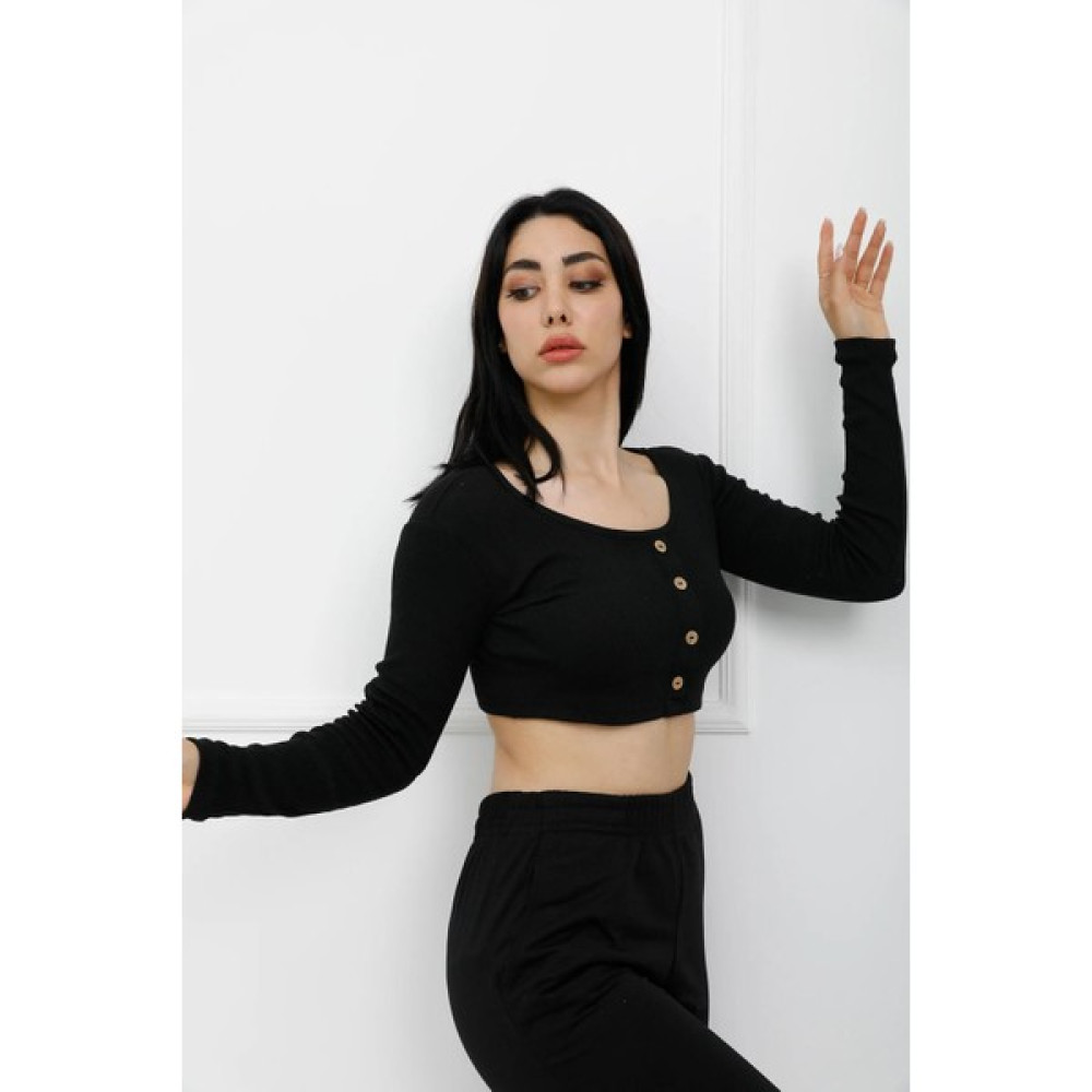 Estilovivo Rosella Sahte Düğmeli Mini Crop Bady Bluz Siyah Bluz Fiyatı