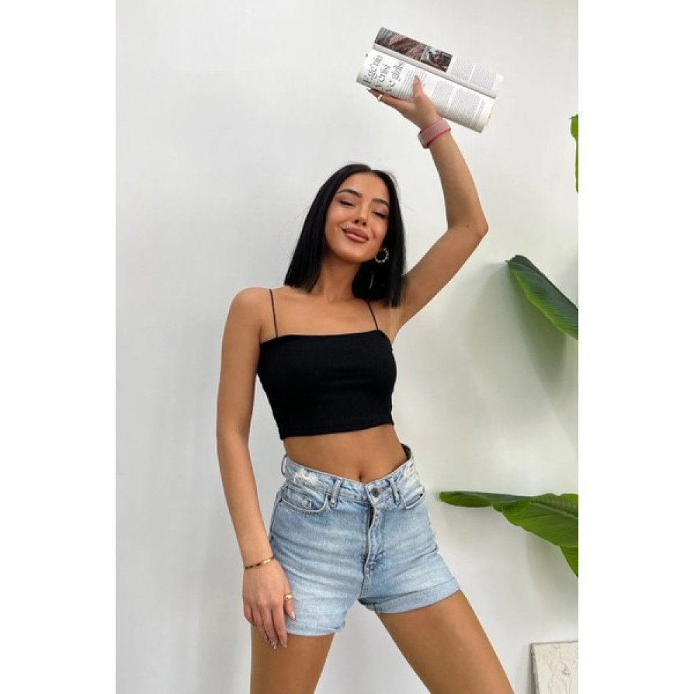 Estilovivo Siyah Kaşkorse Ip Askılı Büstiyer Crop Bluz Fiyatı