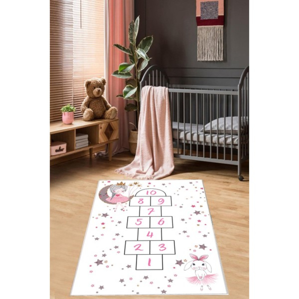 Estrella Özel Tasarım Dijital Baskılı Kaymaz Taban Yıkanabilir Çocuk Odası Halısı Seksekli Yıldızlı - 120 x 180 cm - Renkli Bebek Odası Halı Fiyatı