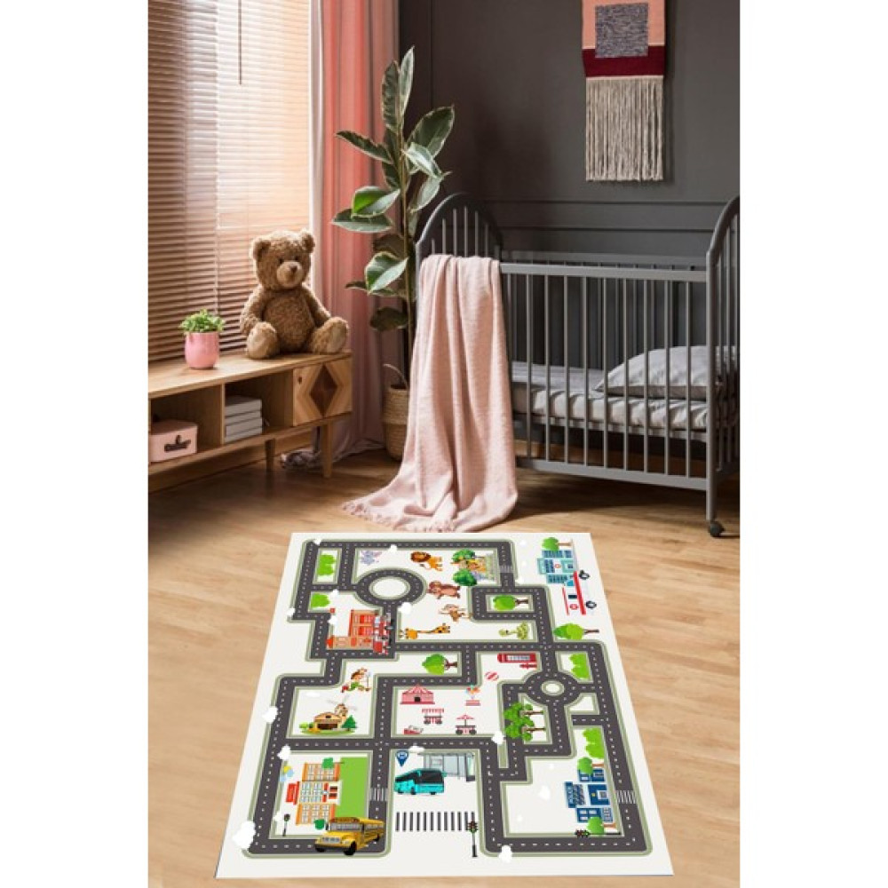 Estrella Özel Tasarım Dijital Baskılı Kaymaz Taban Yıkanabilir Çocuk Odası Halısı Trafik - 60 x 90 cm - Beyaz Salon Halısı Fiyatı