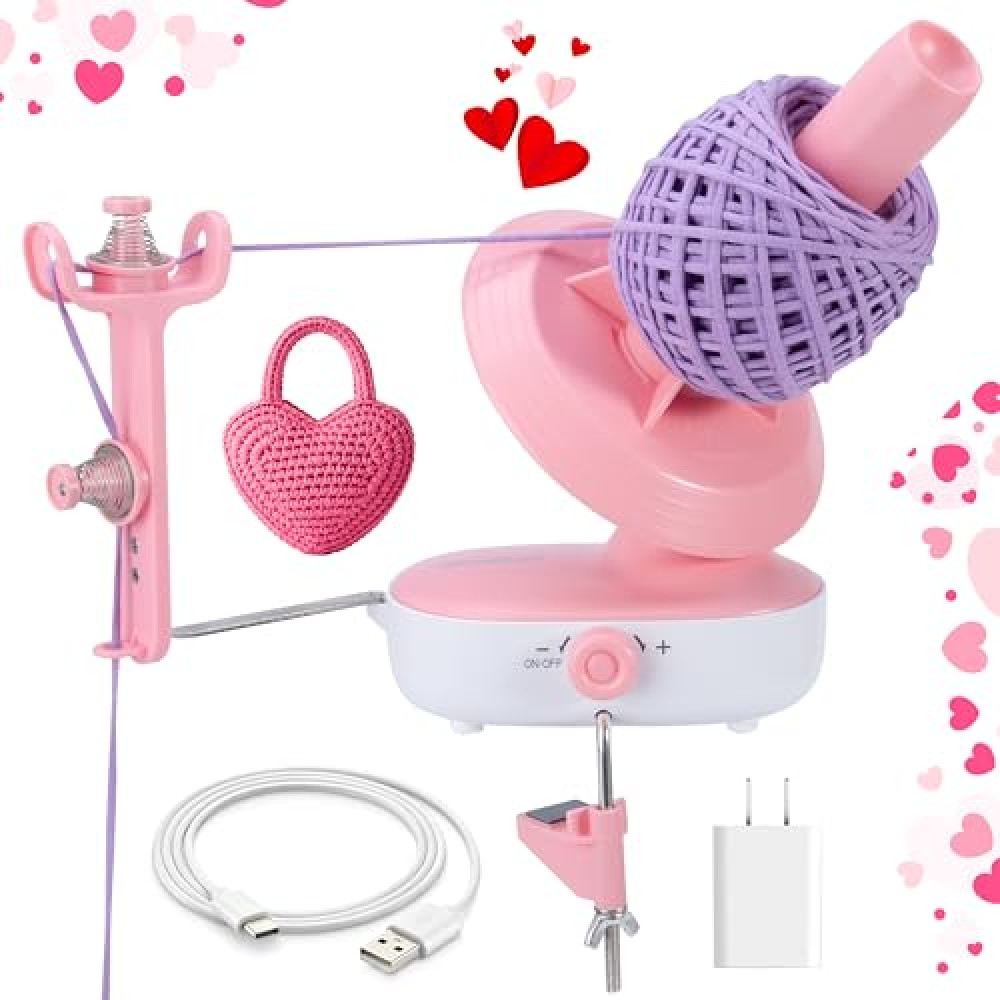 Etcokei Yarn Winder Pro, Electric Yarn Ball Winder for Crocheting, Upgrade Dual-Spring Tension 10oz Large Capacity, Stepless Speed Automatic Yarn Winder Wool Spinner Roller for Crochet Lovers(Pink)