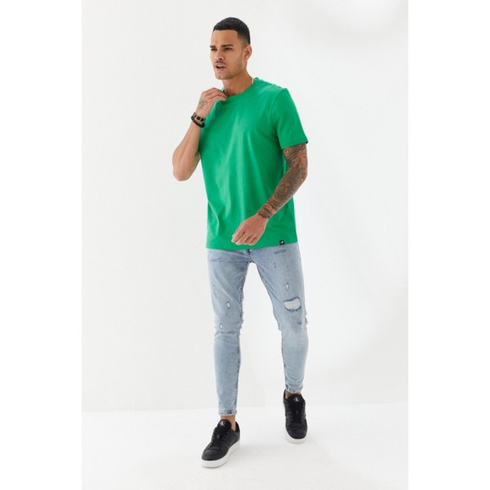 Etek Ucu Ebabil Silüet Baskı Düz Desen Bisiklet Yaka Regular Fit Tişört Benetton Yeşili Erkek T-shirt Fiyatı