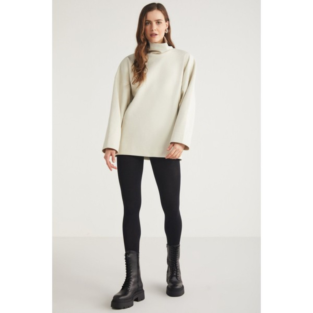 Ethiquet Hermione Kadın 100% Pamuk Boğazlı Yaka Mini Açık Bej Sweatshirt Bayan Sweatshirt Fiyatı