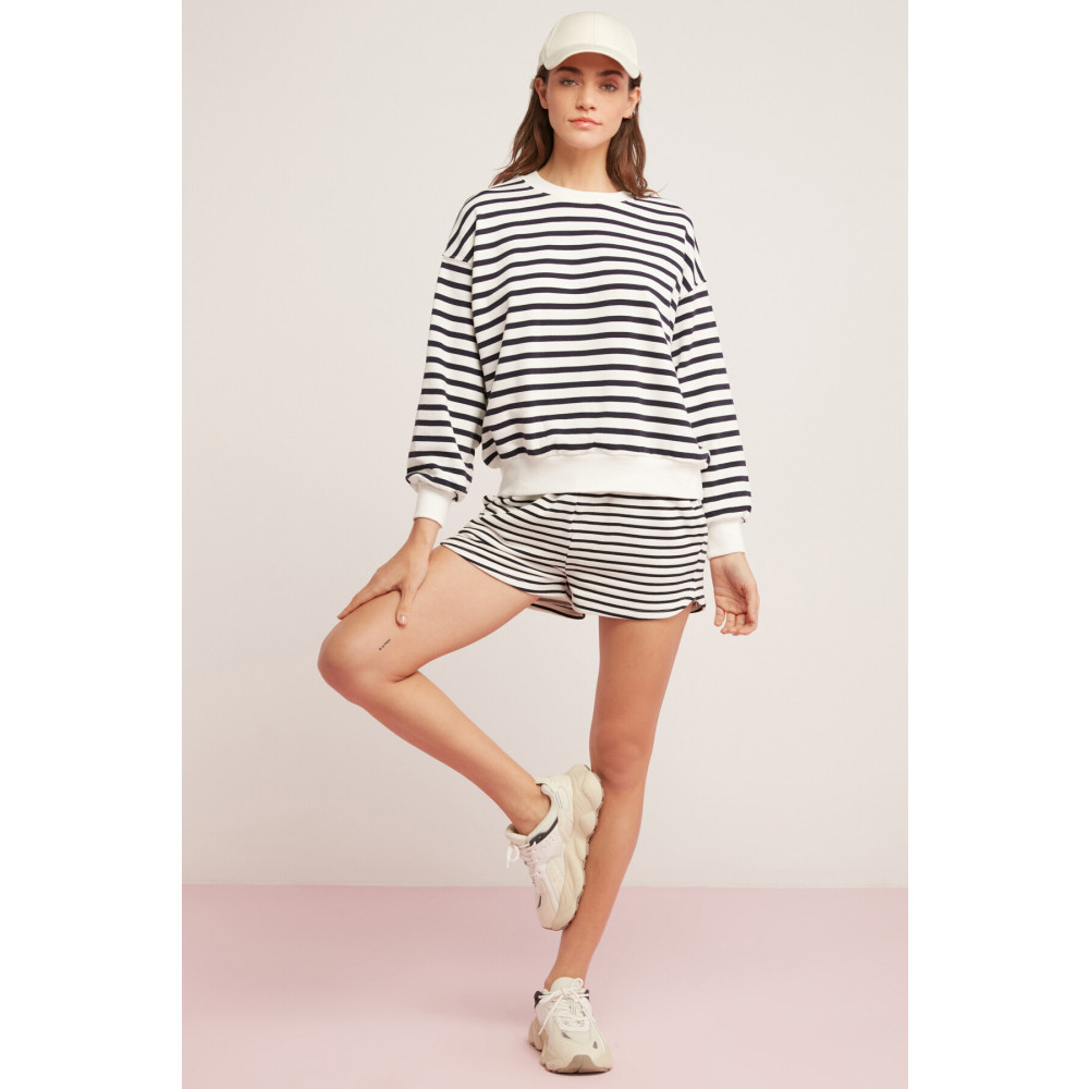 ETHIQUET Sahra Kadın Içi Polarlı Yumuşacık Oversize Yuvarlak Yaka Çizgili Sweatshirt M Beden Bayan Sweatshirt Fiyatı