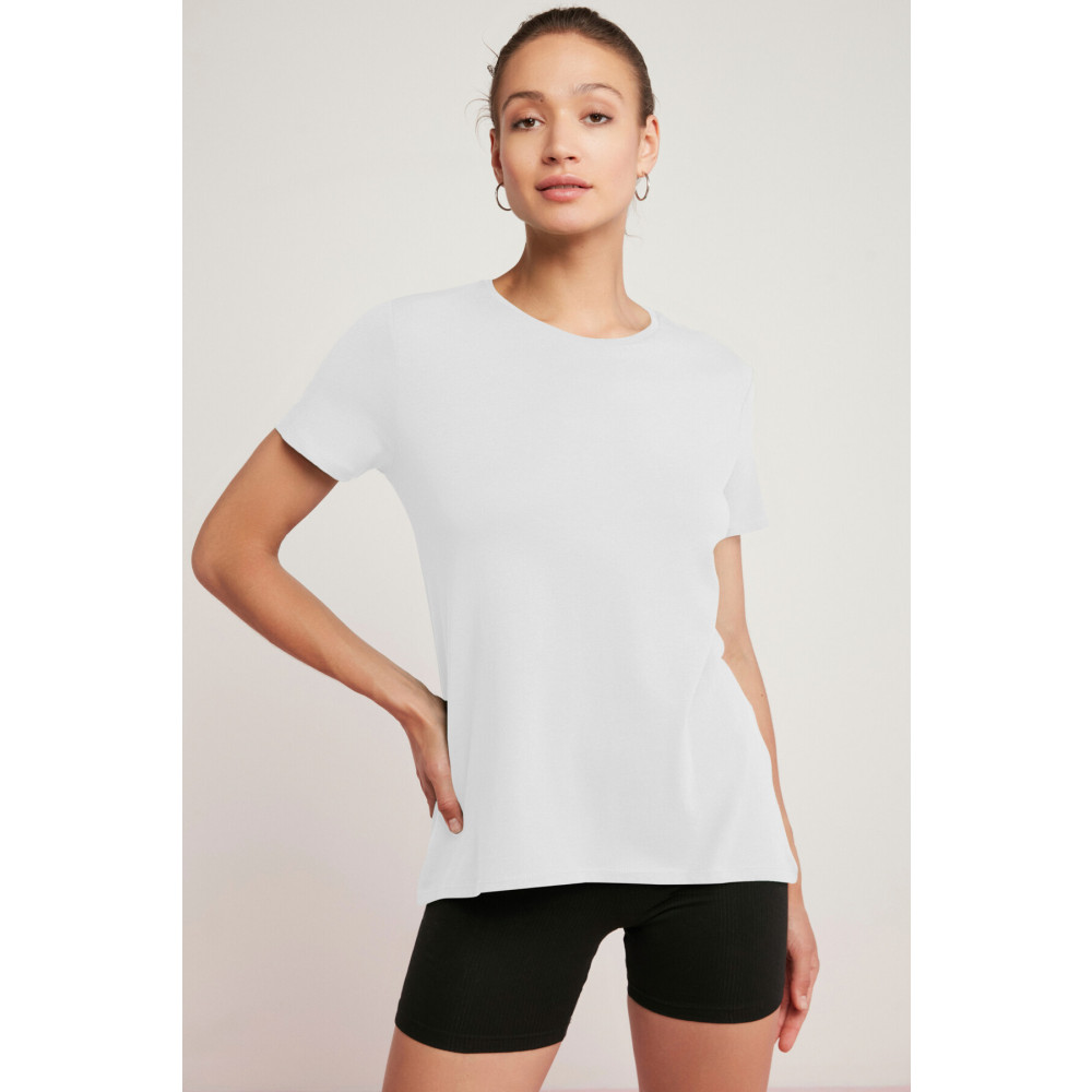 ETHIQUET Tatum Kadın 100% Pamuk Süprem Yuvarlak Yaka Comfort Fit Beyaz T-shirt XS Beden Bayan T-shirt Fiyatı