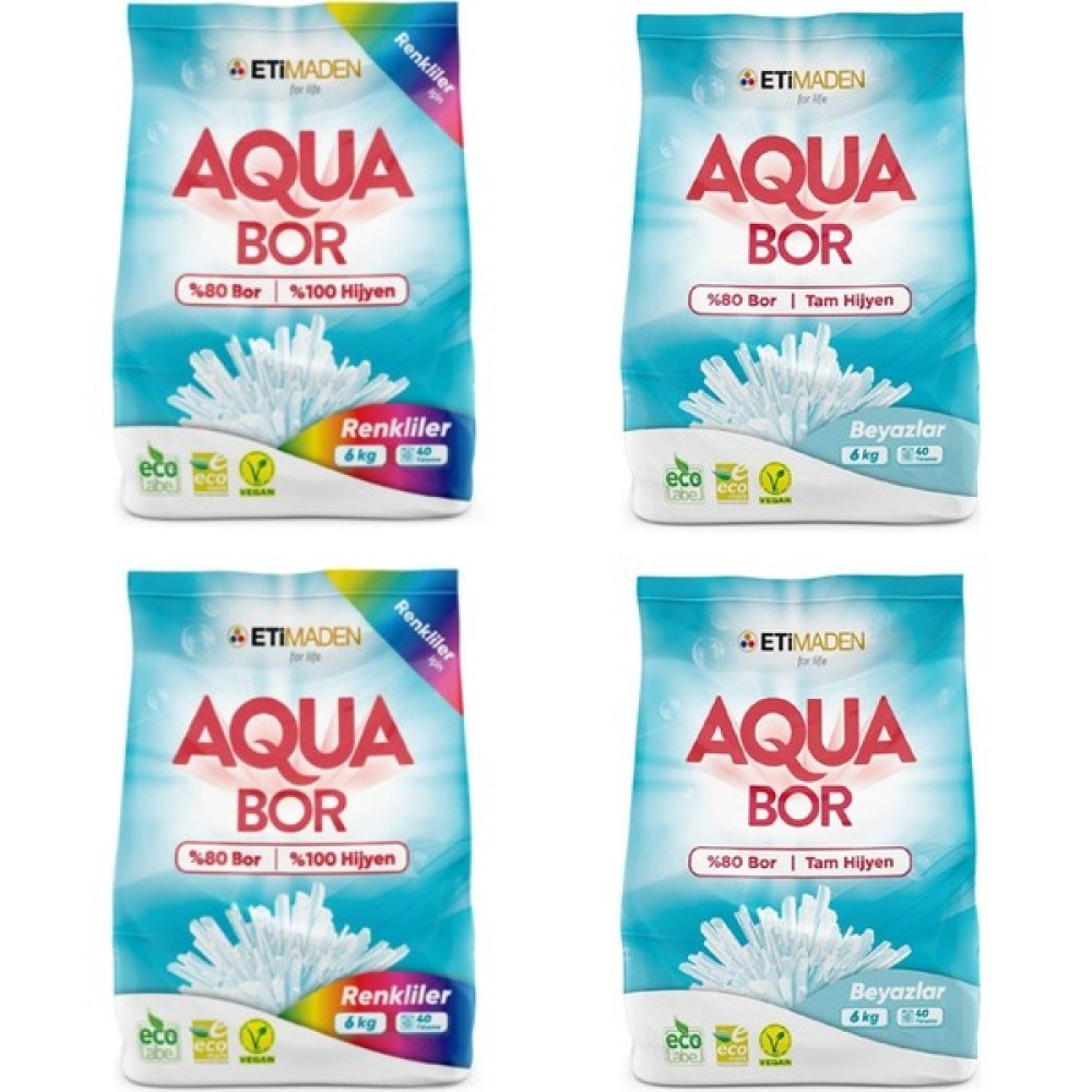 Eti Maden Aqua Bor Deterjan (Boron) Karışık Beyaz ve Renkliler 6 kg x 4 Adet Çamaşır Deterjanı Fiyatı